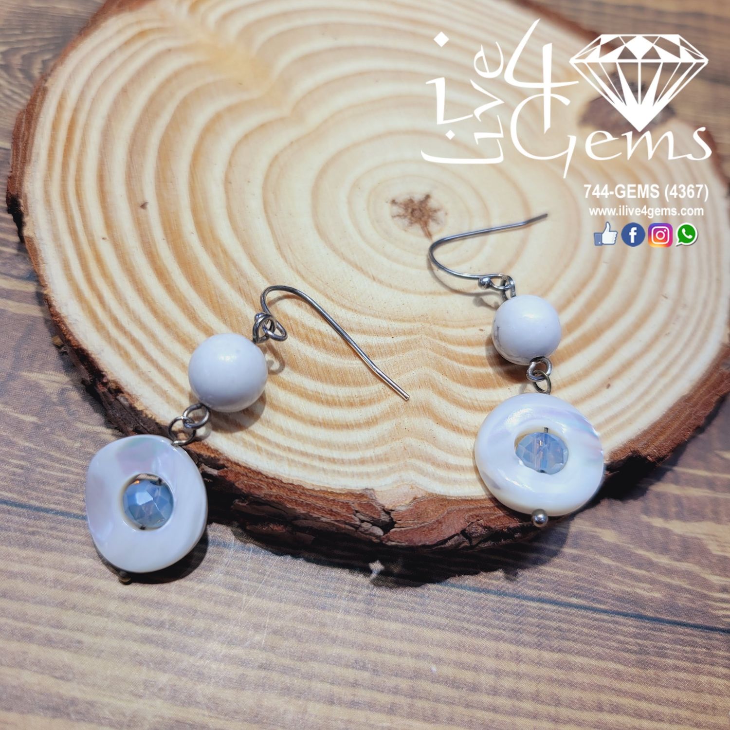 Gemstone Earring Mother of Pearl and Crystal