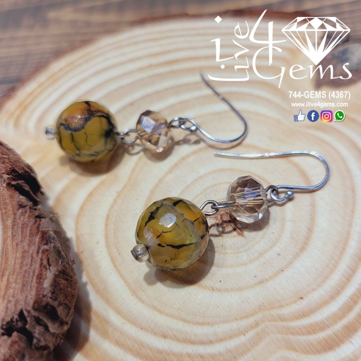 Gemstone Earring Dragon Vein  Agate