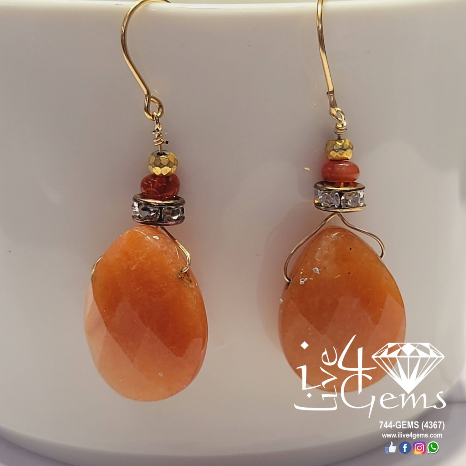 Gemstone Earring Hanging Faceted Moonstone