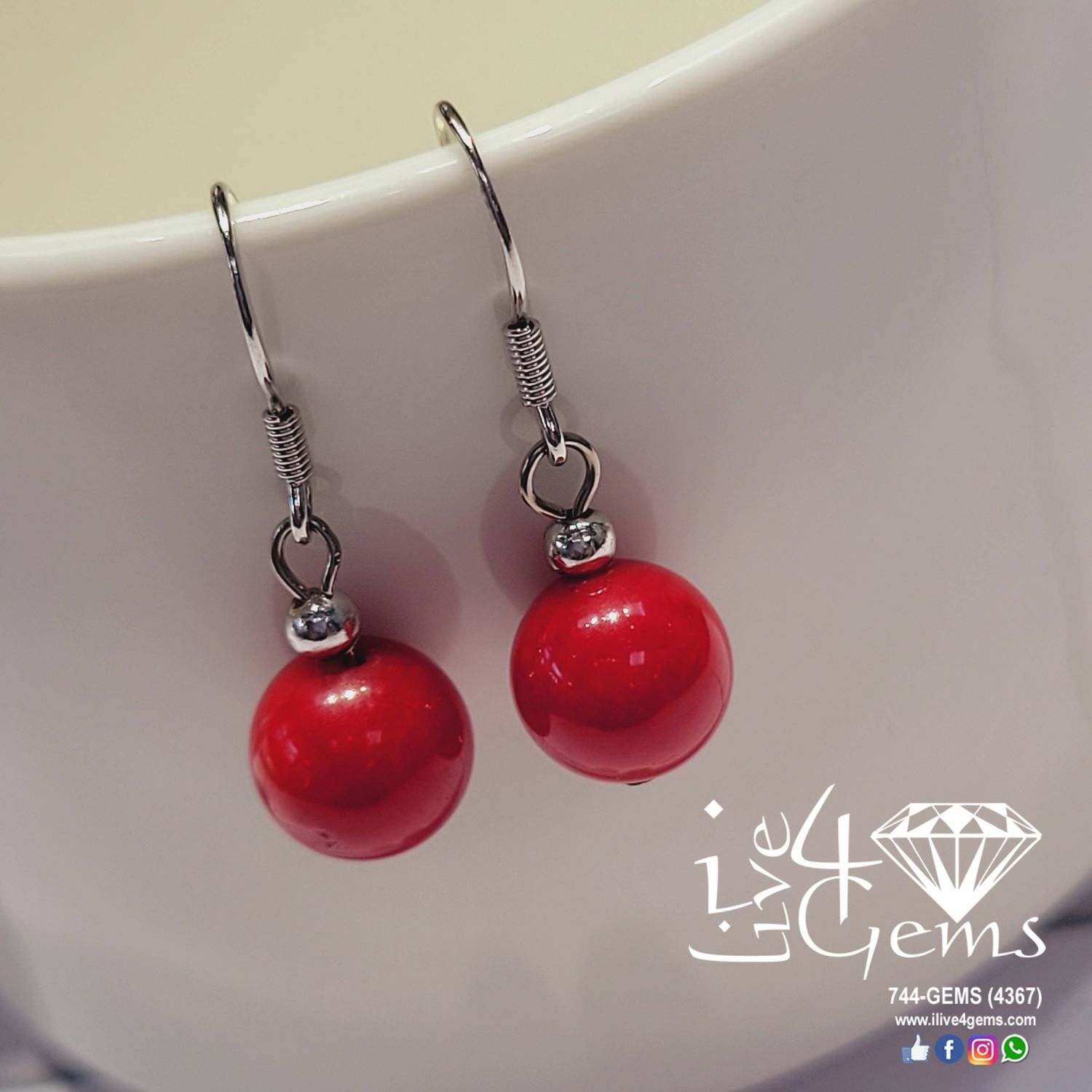 Gemstone Earring Round Red Coral
