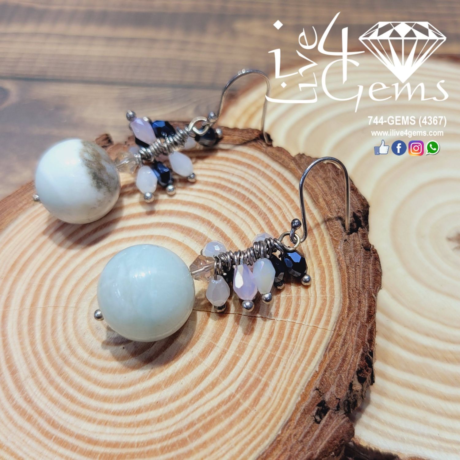 Gemstone Earring Amazonite Sphere Drop/Crystal