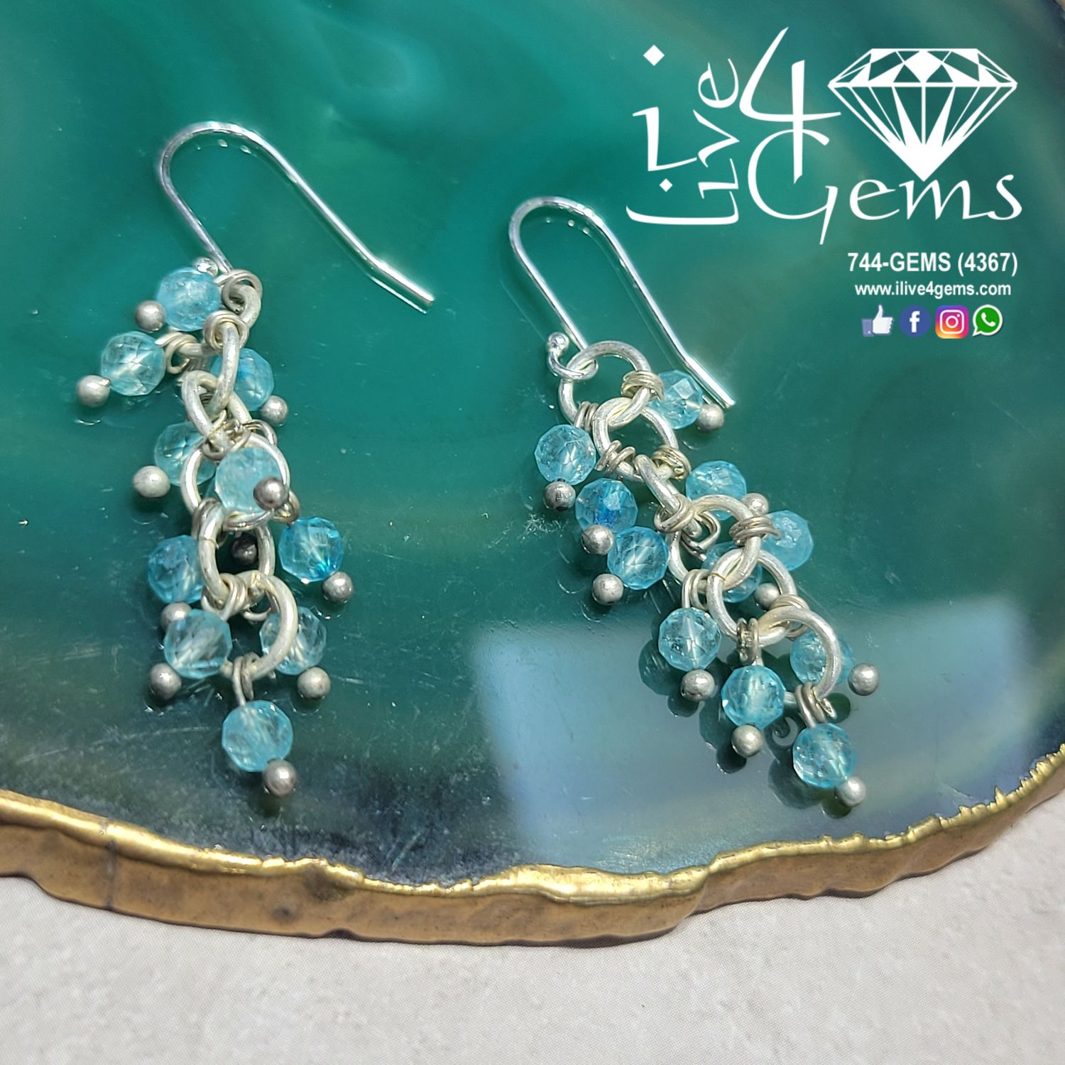 Faceted Gemstone Cluster Silver Earring Blue Topaz