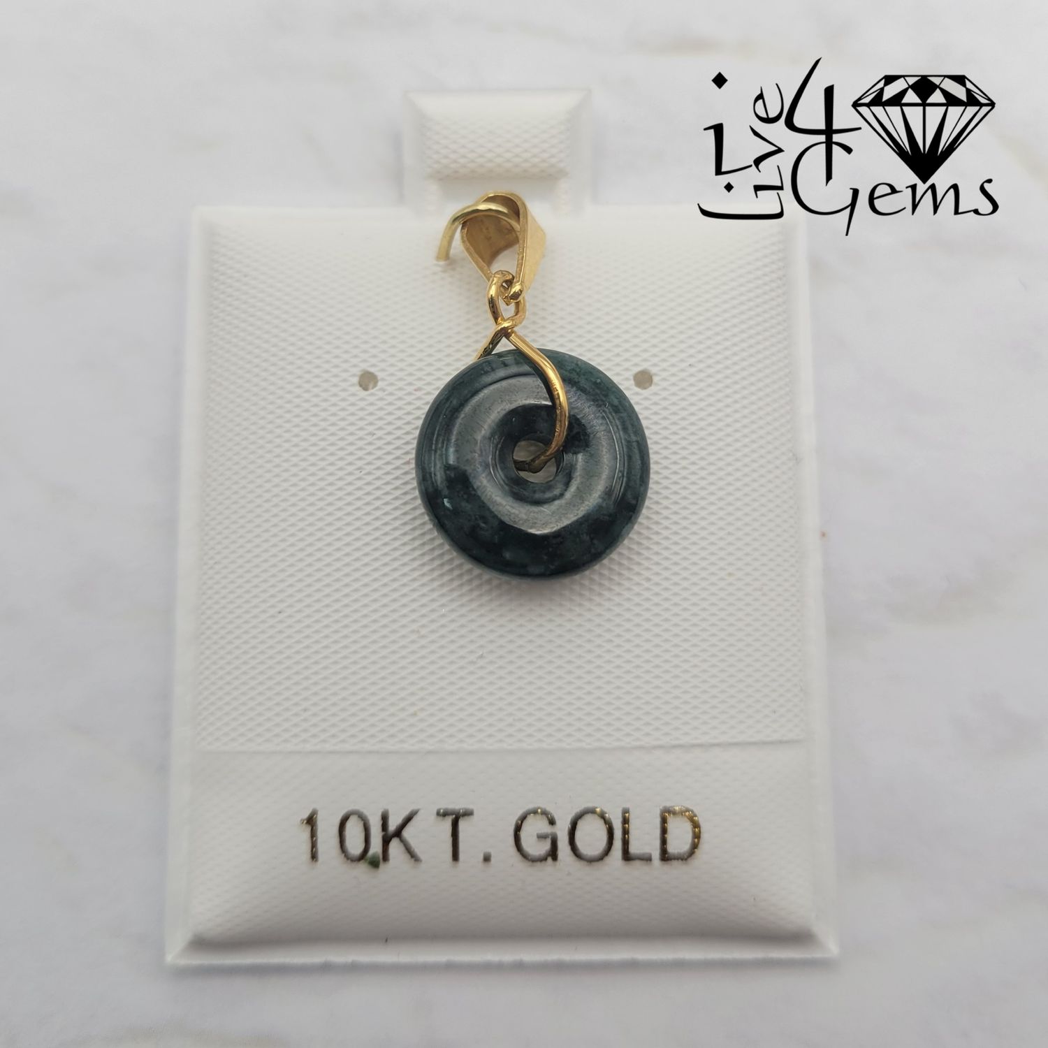 10kty Dark Green Jade Donut Charm