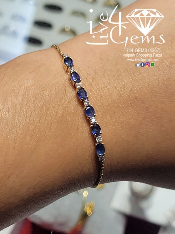10kty 0.25 Diamond and  Sapphire Gemstone Bolo Bracelet