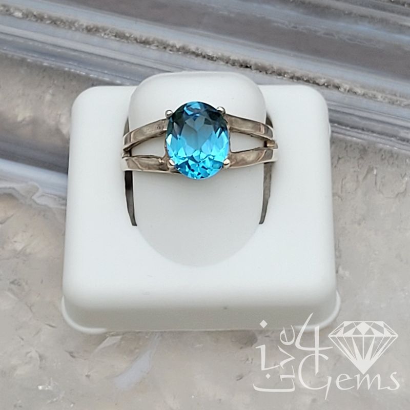 Silver Large Blue Topaz Ring