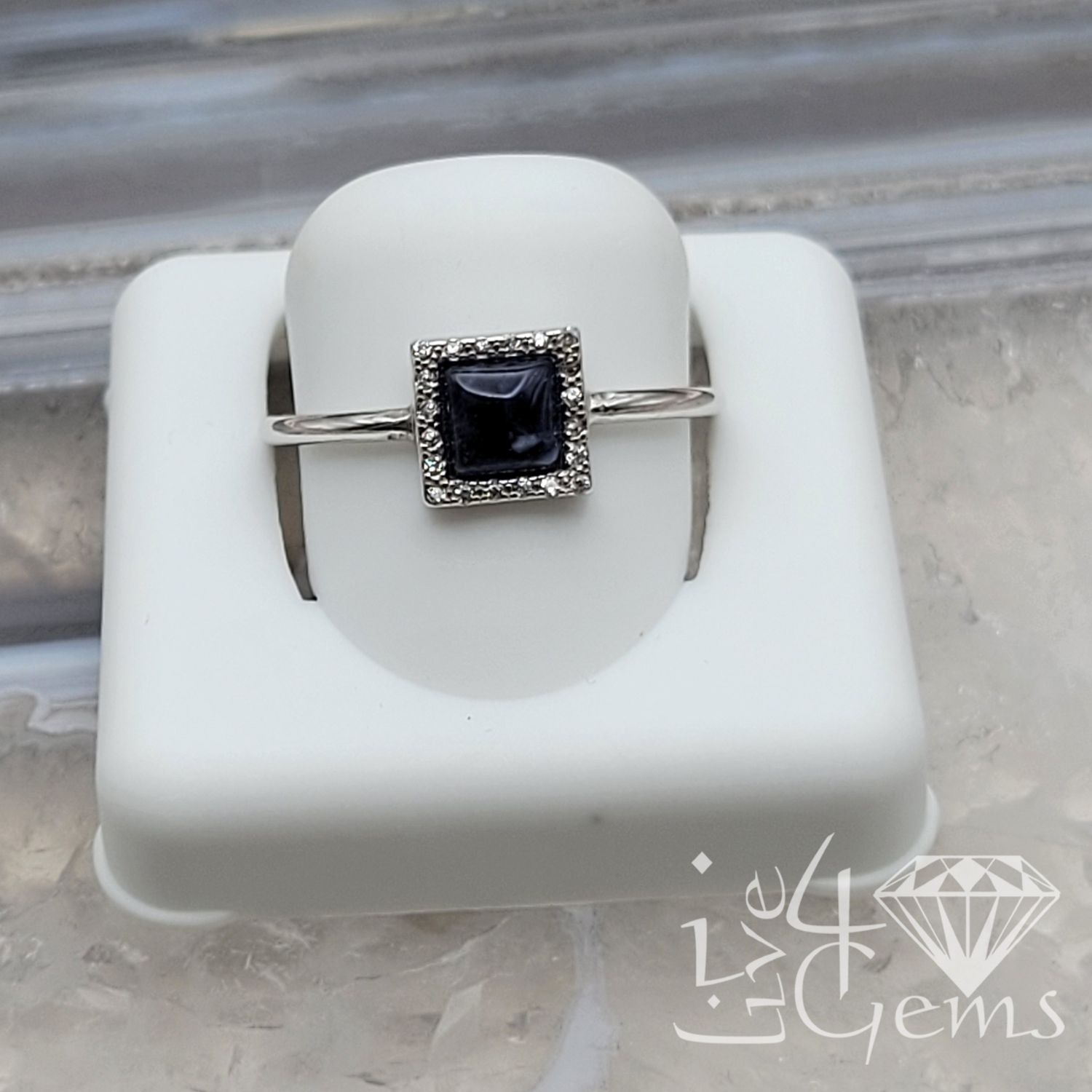 Silver Square CZ / Gemstone Ring Sodalite 6x6mm