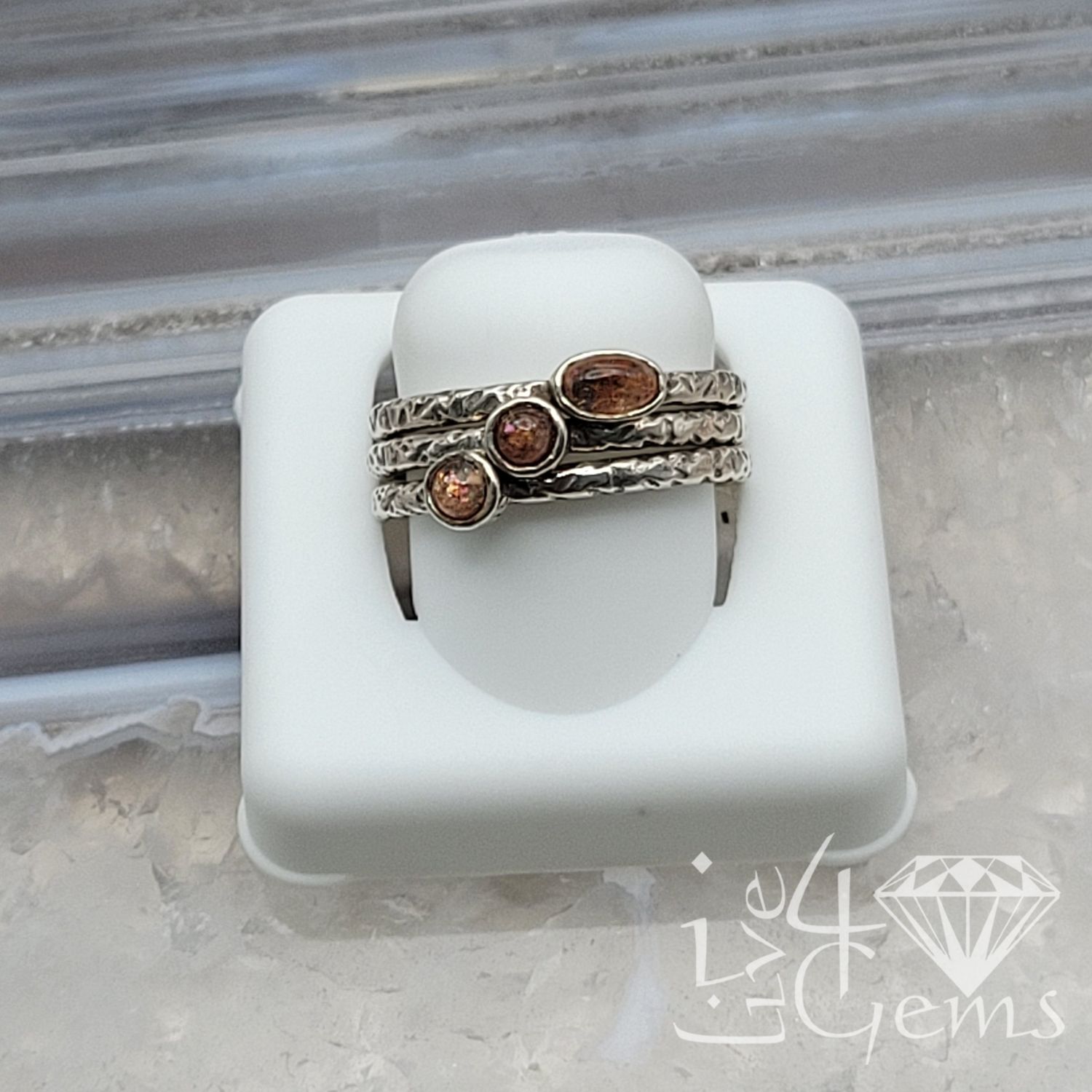 Silver Sunstone Stackable Rings