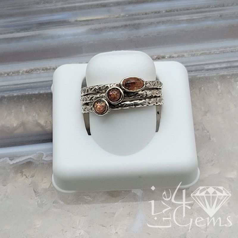 Silver Sunstone Stackable Rings