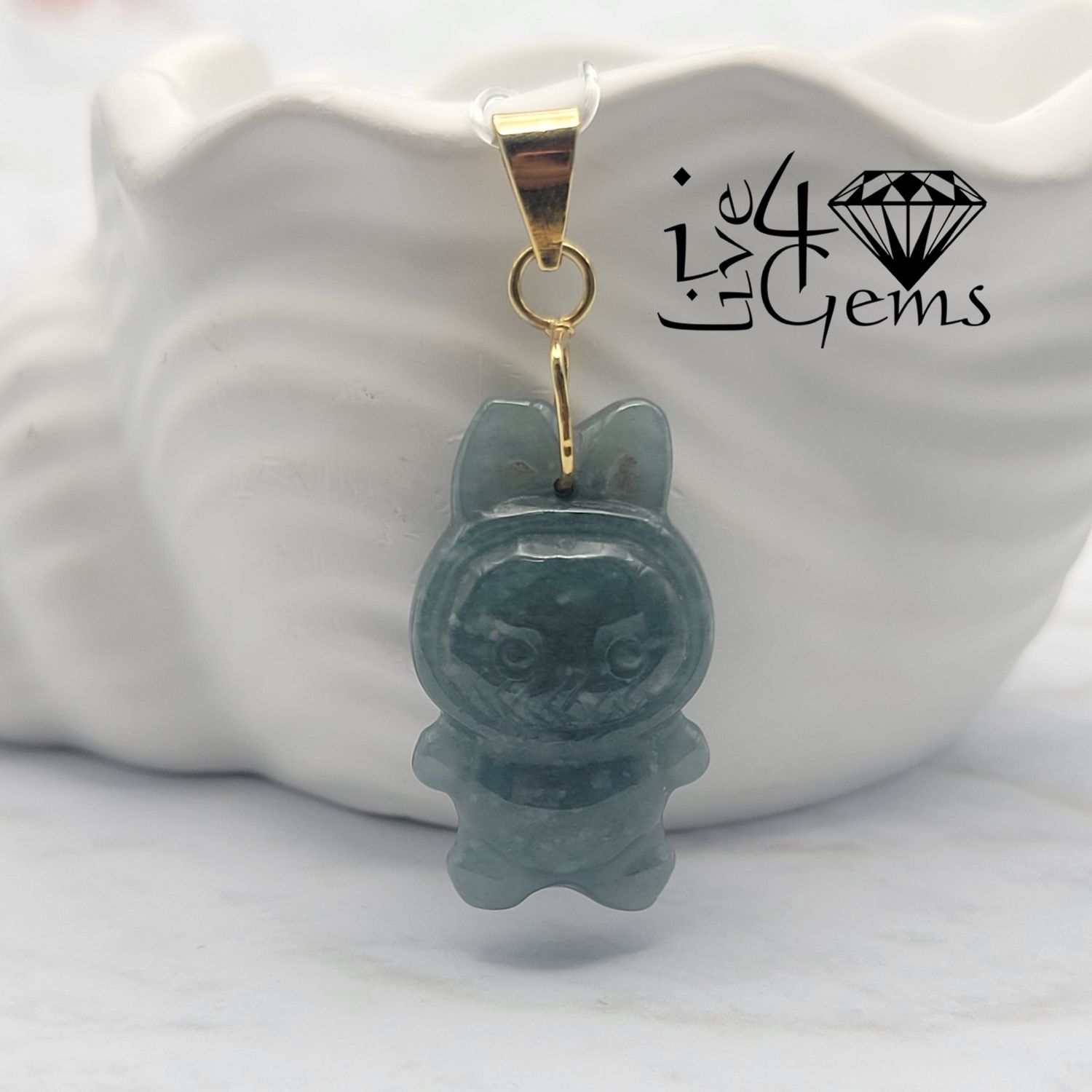 10kty Green Jade Labubu Pendant 2.5cm