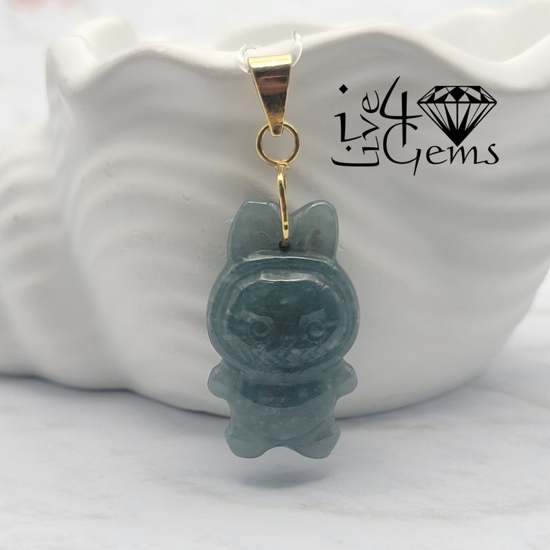 10kty Green Jade Labubu Pendant 2.5cm