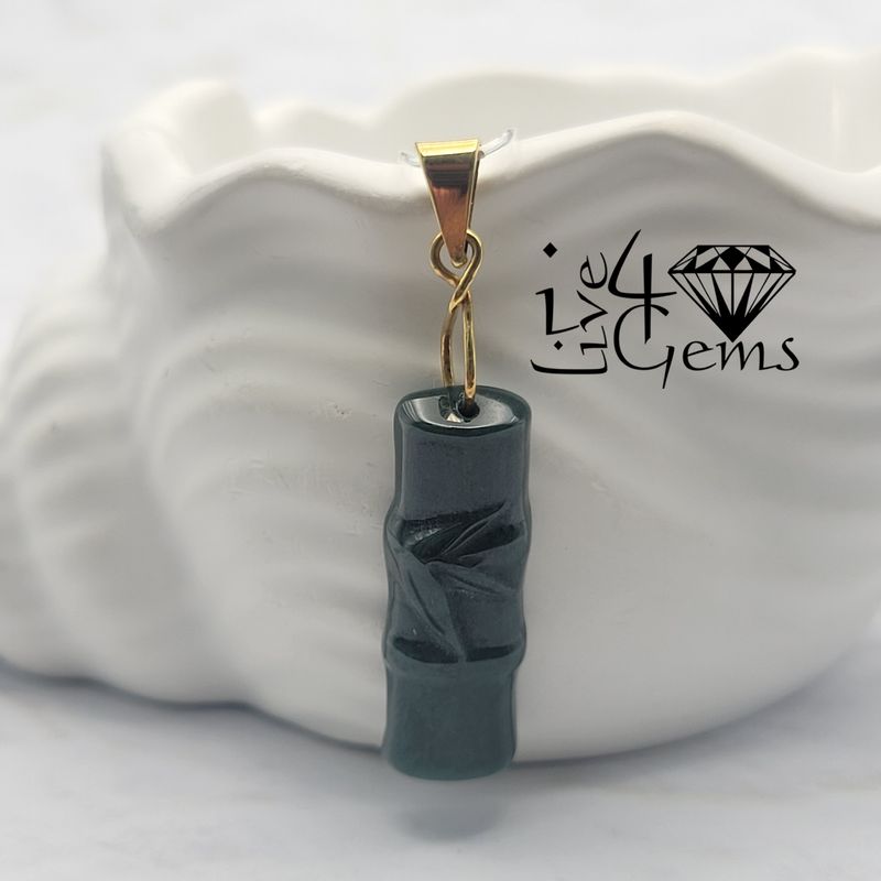 10kty Green Jade Bamboo Pendant 2.5cm