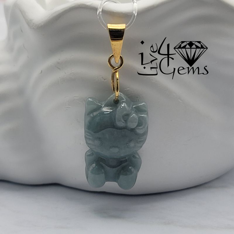 10kty Green Jade Hello Kitty Pendant 2cm