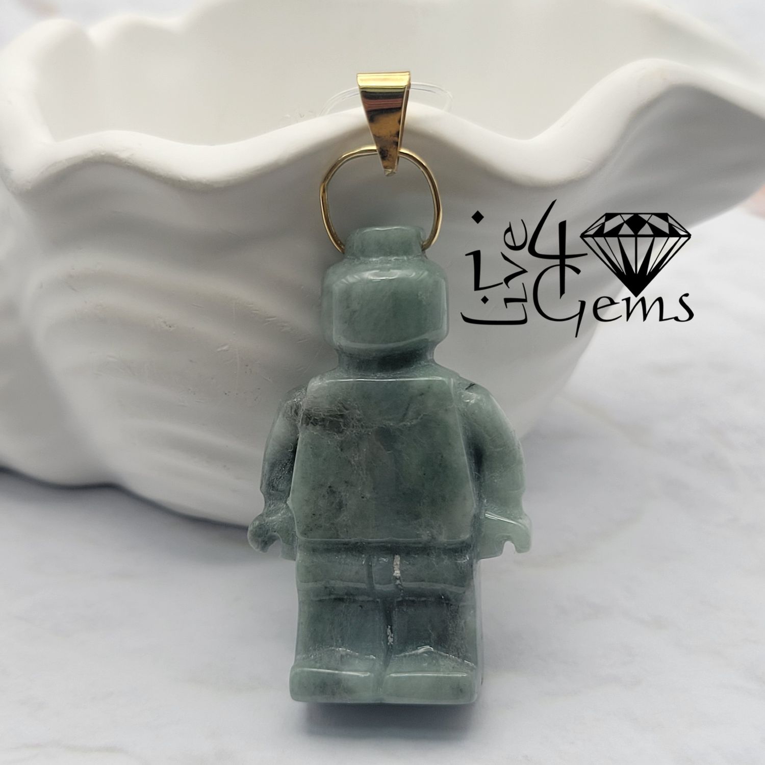 10kty Green Jade Lego Pendant 4cm