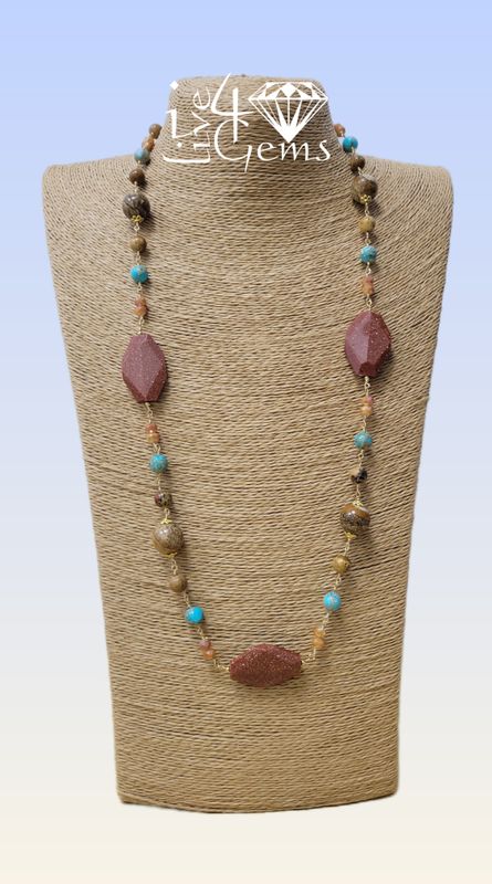 28&quot; Octagon Gold Stone Picture Jasper Necklace
