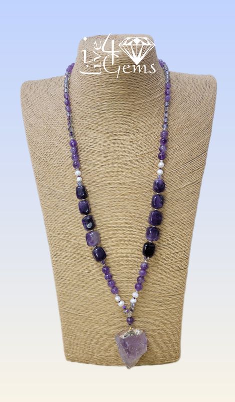 Cape Amethyst with Amethyst Free-Form Pendant Necklace 33&quot;L