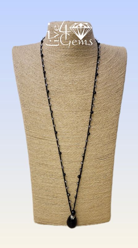 Black Obsidian Perfume Bottle Pendant Necklace 30”L