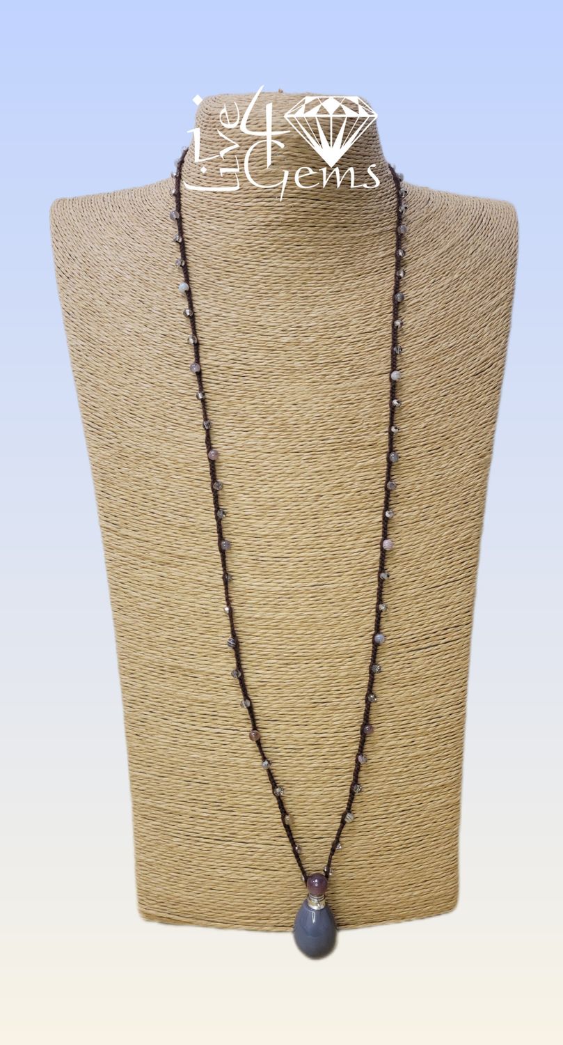 Botswana Agate Perfume Bottle Pendant Necklace 30&quot;L