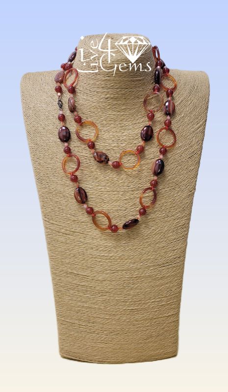 Carnelian 42&quot;L Oval Stones, Rings, Beads Hand Knotted