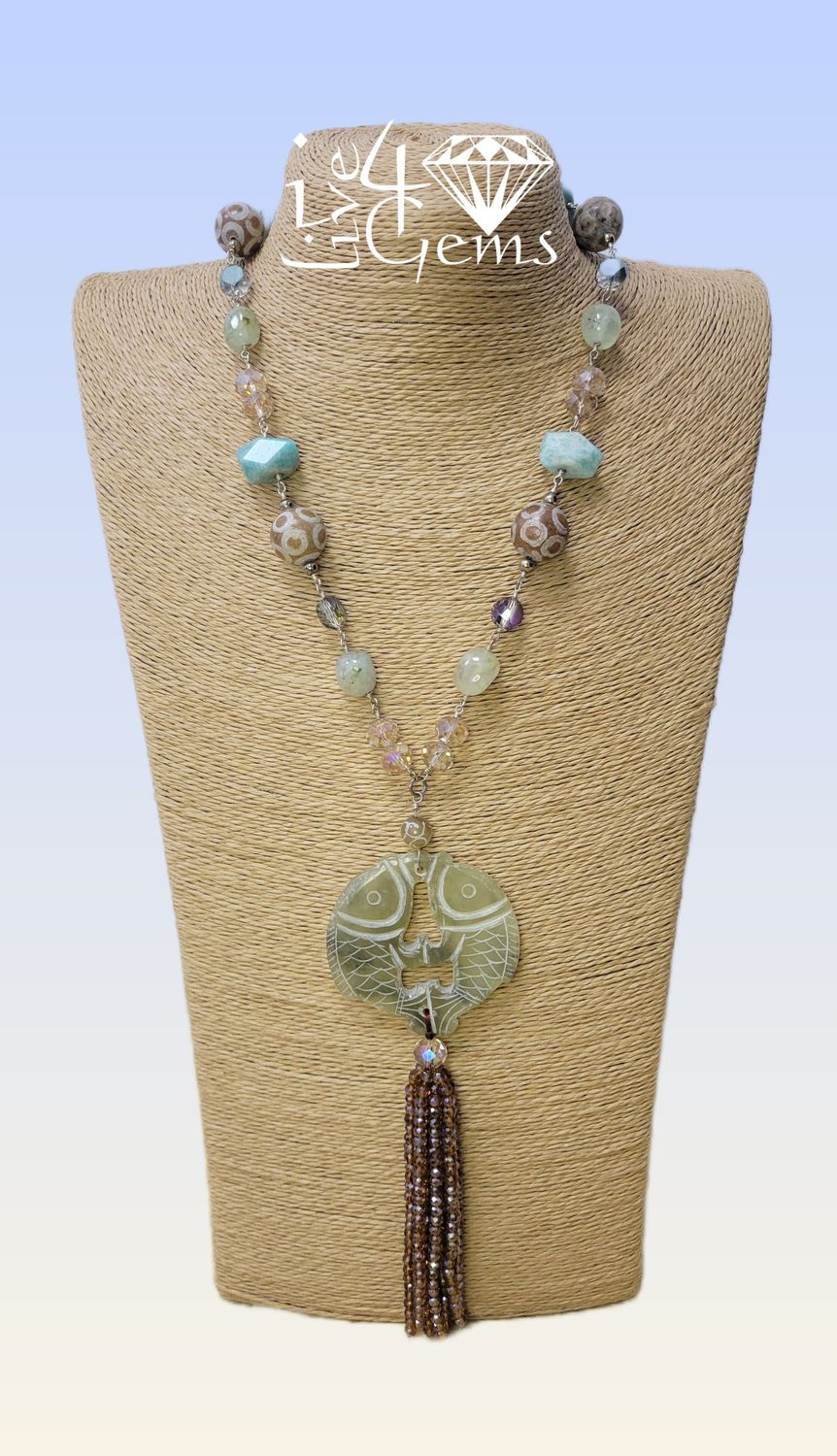 Carved Jade Fish, Prehnite,Peruvian Amazonite,Agate, Crystal