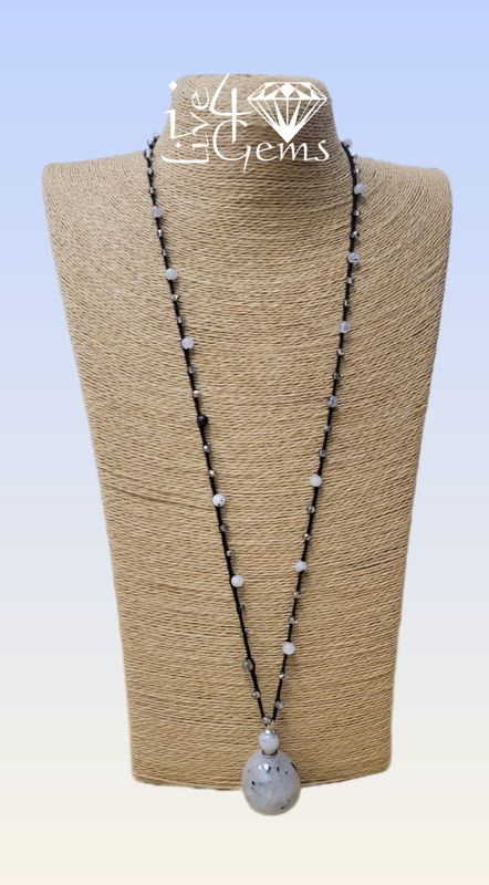 Black Rutilated Quartz Perfume Bottle Pendant Necklace 30&quot;L