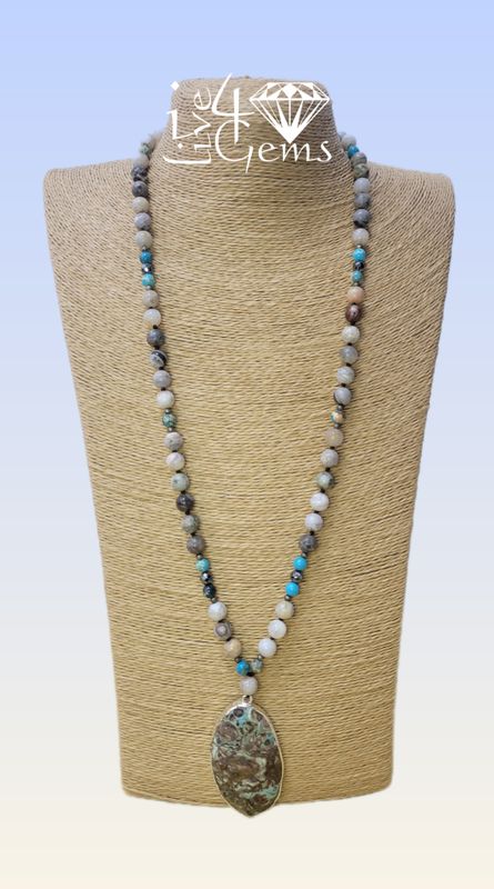 Ocean Jasper, Neck-Bamboo Agate,Imperial Jasper, Hermatite Necklace 36&quot;L