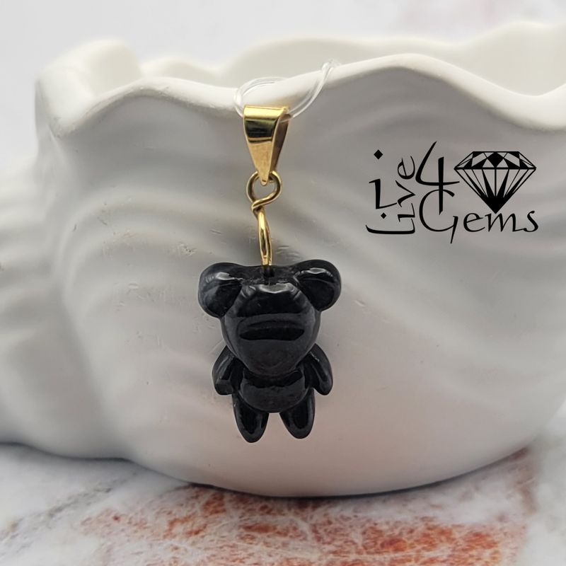 10kty Black Green Jade Teddy Bear  Pendant 1.5cm