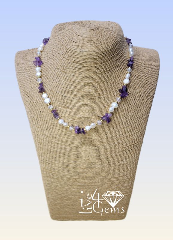 16.5&quot; Amethyst and Freshwater Cultured Pearl Necklace