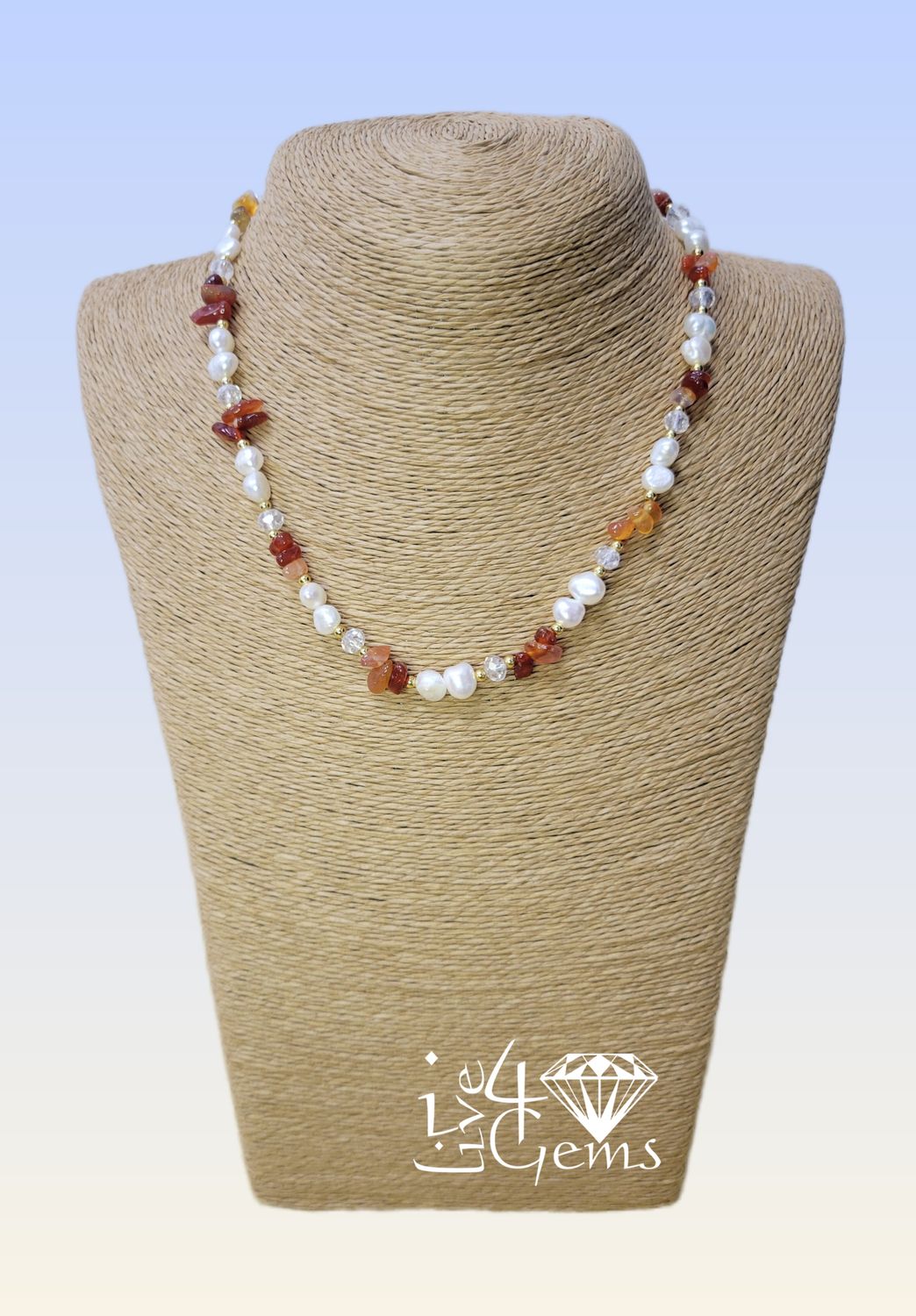 16.5&quot; Carnelian and Freshwater Cultured Pearl Necklace