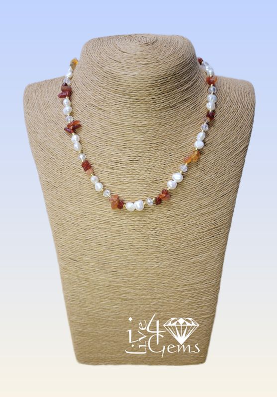 16.5&quot; Carnelian and Freshwater Cultured Pearl Necklace