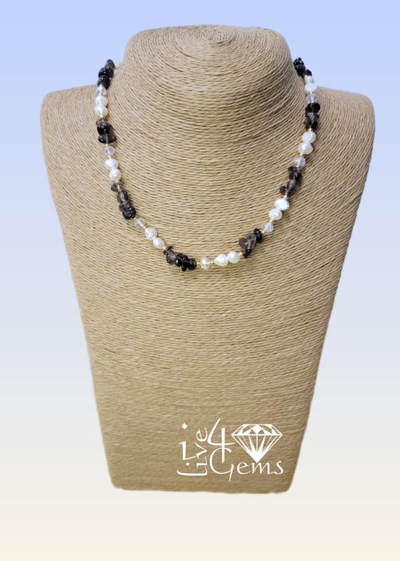 16.5&quot; Smokey Quartz and Freshwater Cultured Pearl Necklace
