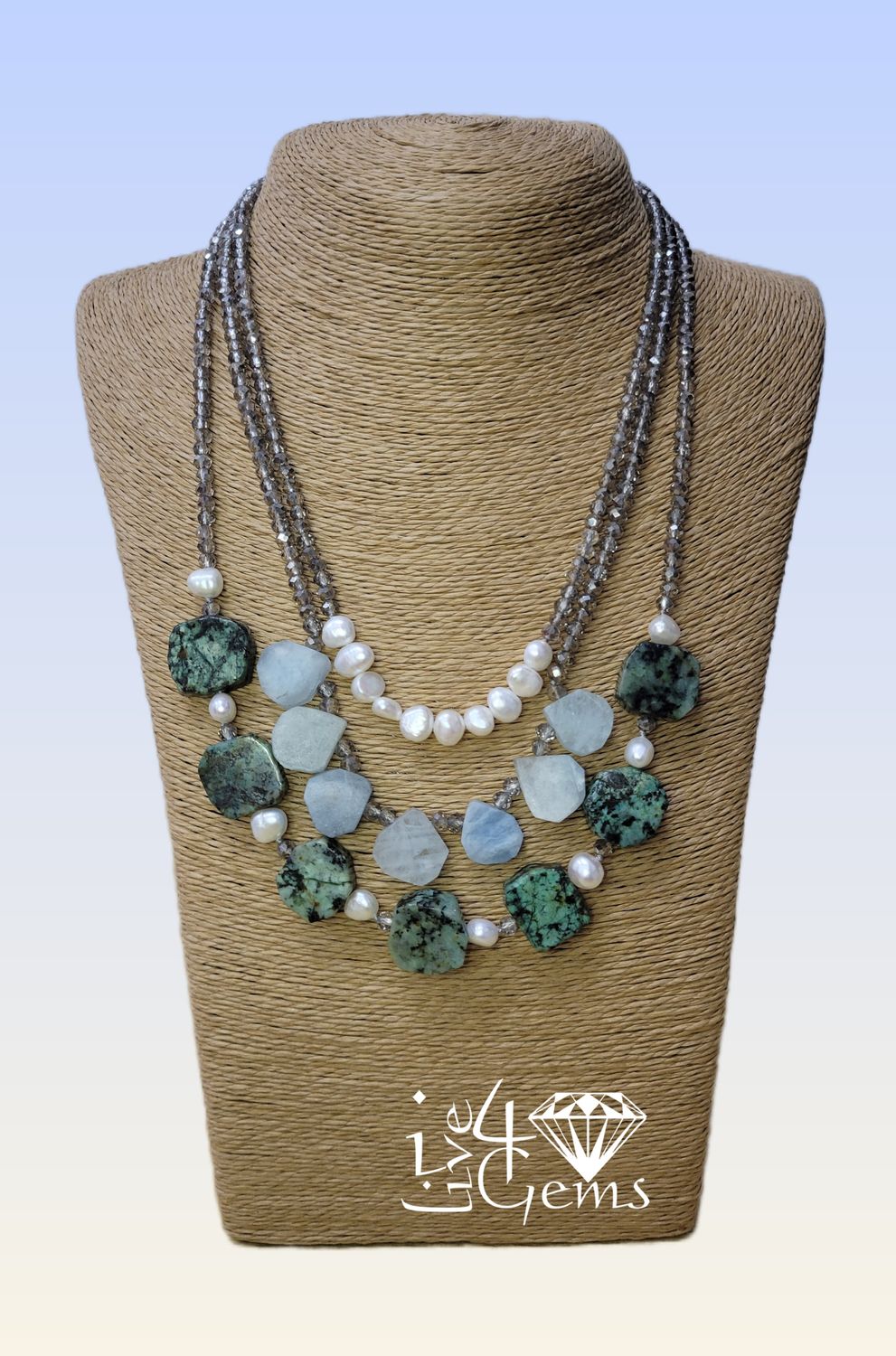 17.5&quot; African Turquoise and Aquamarine Necklace