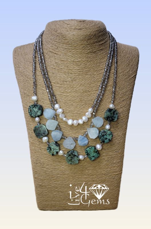17.5&quot; African Turquoise and Aquamarine Necklace