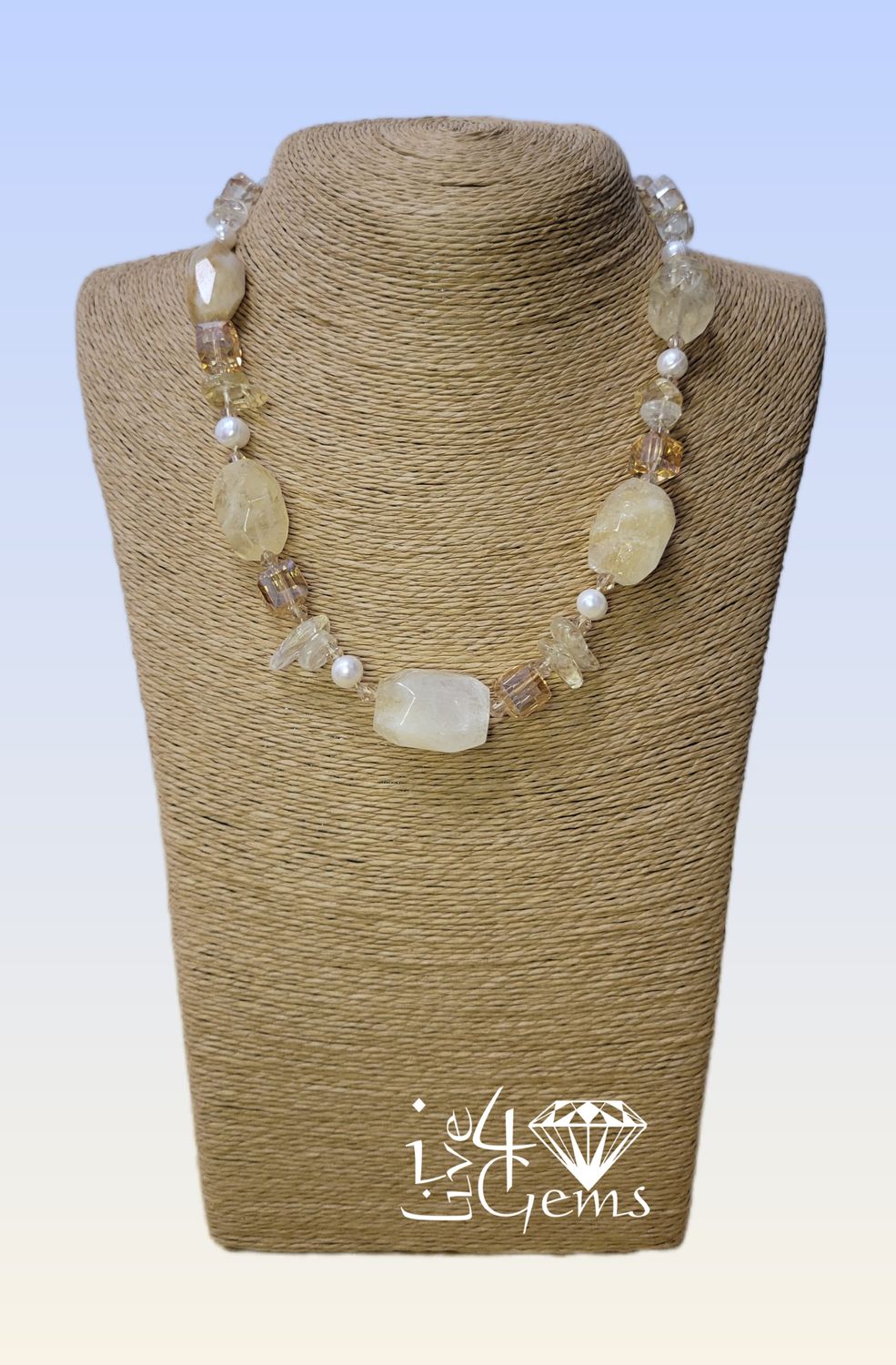 17.5&quot; Citrine Nugget Necklace w Pearls