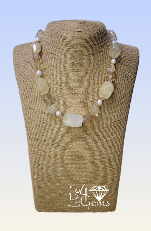 17.5&quot; Citrine Nugget Necklace w Pearls
