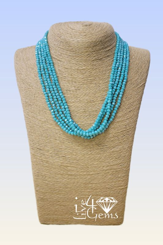 17.5&quot; Five Strand Rondelle Blue Turquoise Crystal Necklace