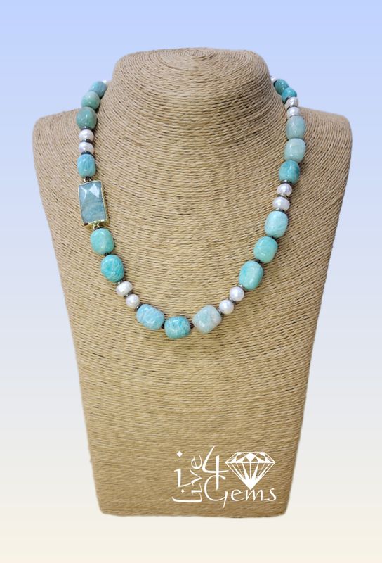 17.5&quot; Pearl and Russian Amazonite Necklace
