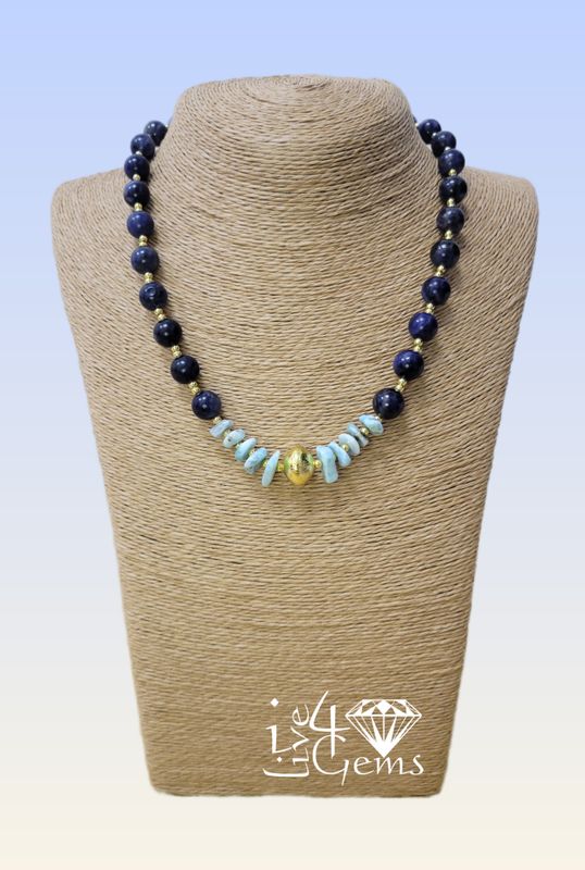 17.5&quot; Round Lapis Lazuli Necklace w Larimar
