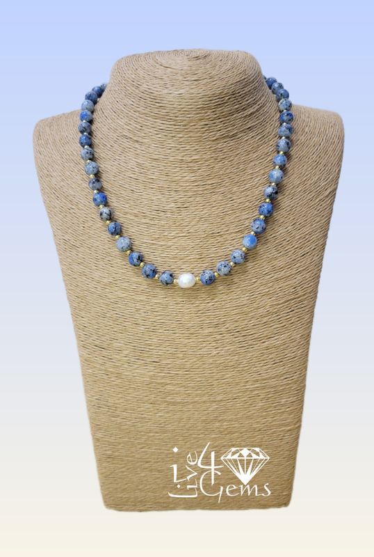 17.5&quot; Round Lapis Lazuli Pendant Necklace w Pearl