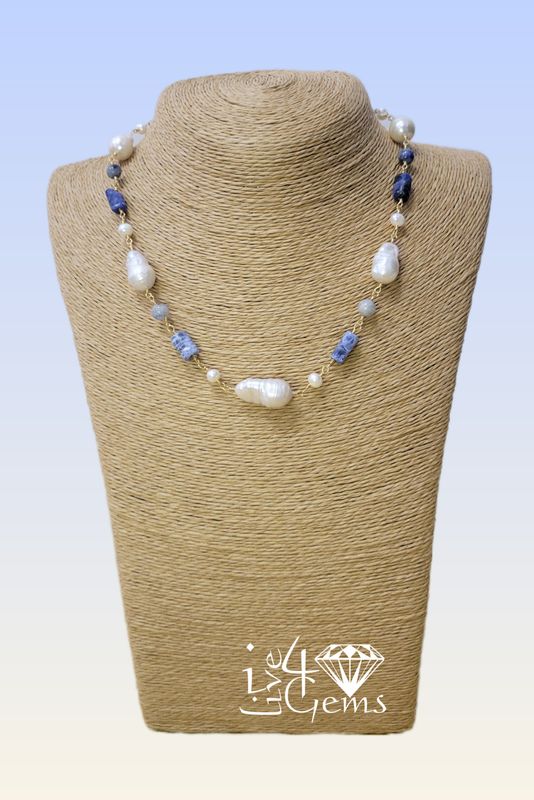 17&quot; Sodalite and Freshwater Pearls Necklace
