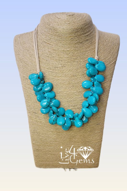 18&quot; Desert Sky  Magnesite Turquoise Leather Necklace