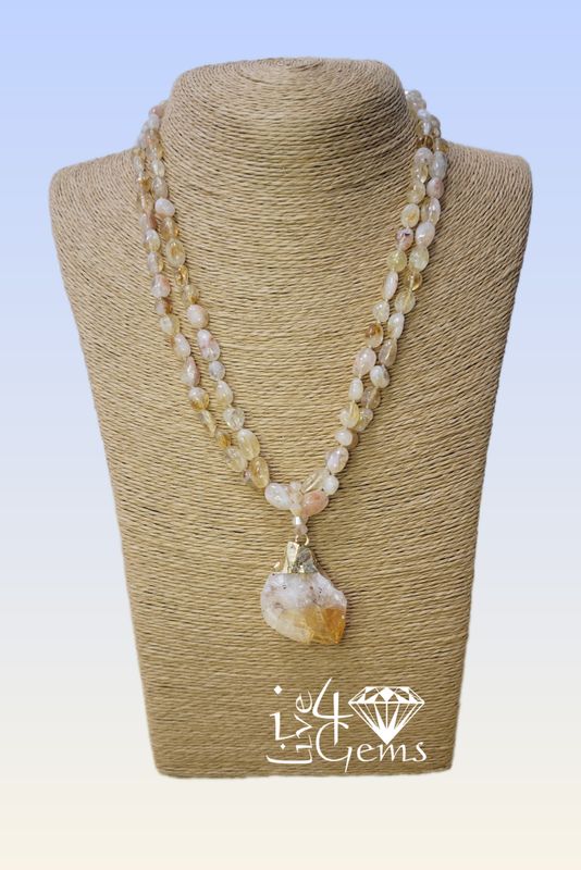 18&quot; Double Strand Citrine Necklace Free-Form Pendant