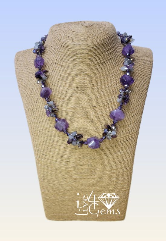 19&quot; Single Strand Amethyst w Crystal Statement Necklace