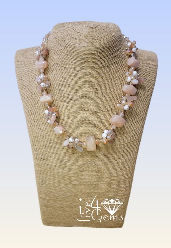 19&quot; Single Strand Sunstone w Crystal Statement Necklace