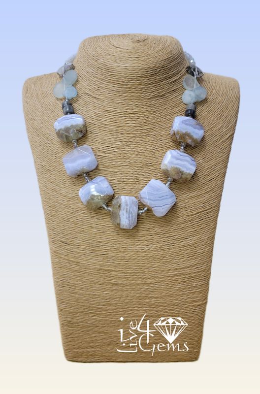 Blue Lace Agate Slab Necklace 17.5&quot;L 1.5ext