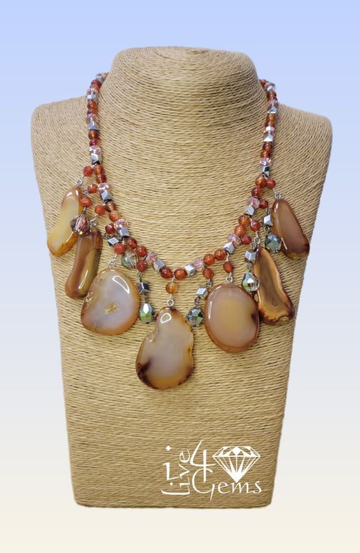 Carnelian Slab  Charm Crystal Necklace