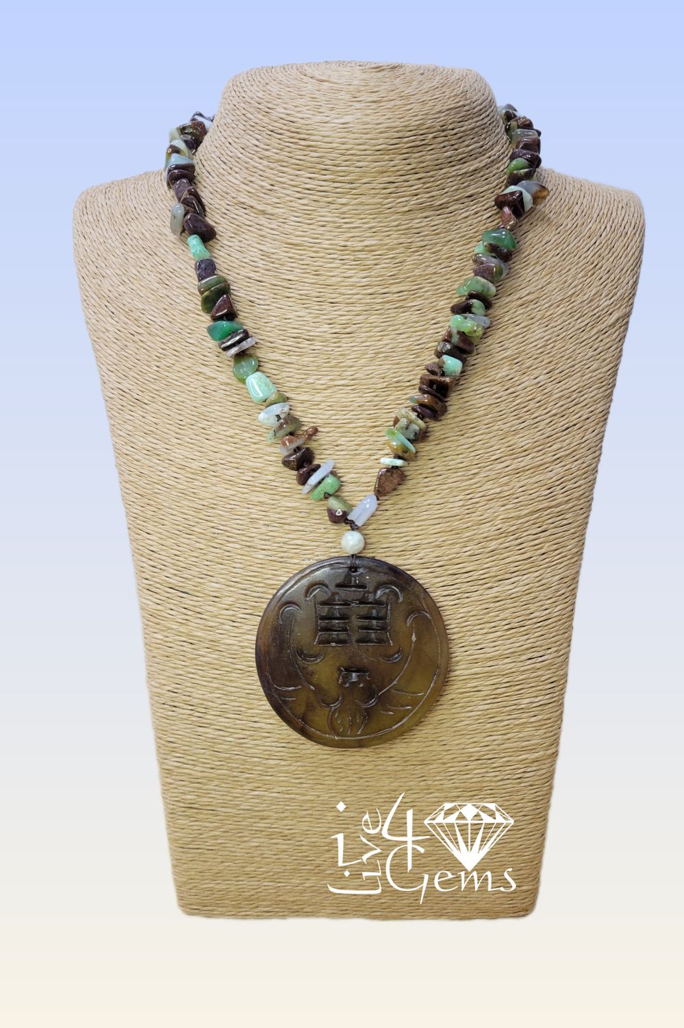 Jade Pendant Chrysoprase 18&quot;L 1.5&quot;L Ext