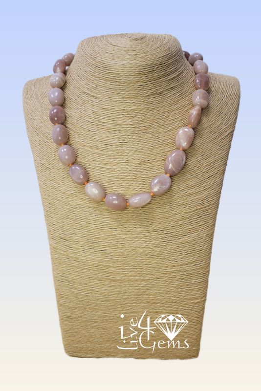 Brazilian Red Moon Stone Hand Knotted Necklace 18&quot;L
