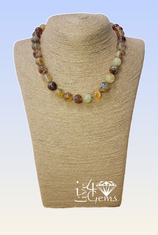Prehnite Round Collar Necklace 17&quot;L 1.5&quot;ext