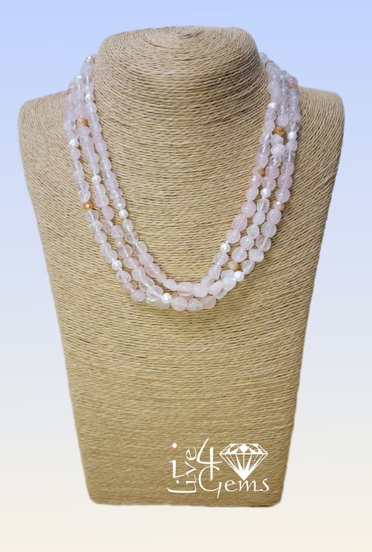Triple Strand Rose Quartz Crystal 20&quot;L