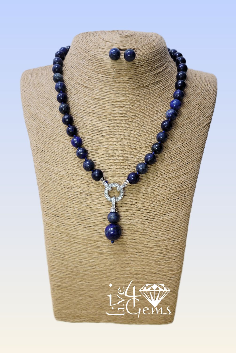 Detachable Pendant Necklace and Stud Lapis Lazuli